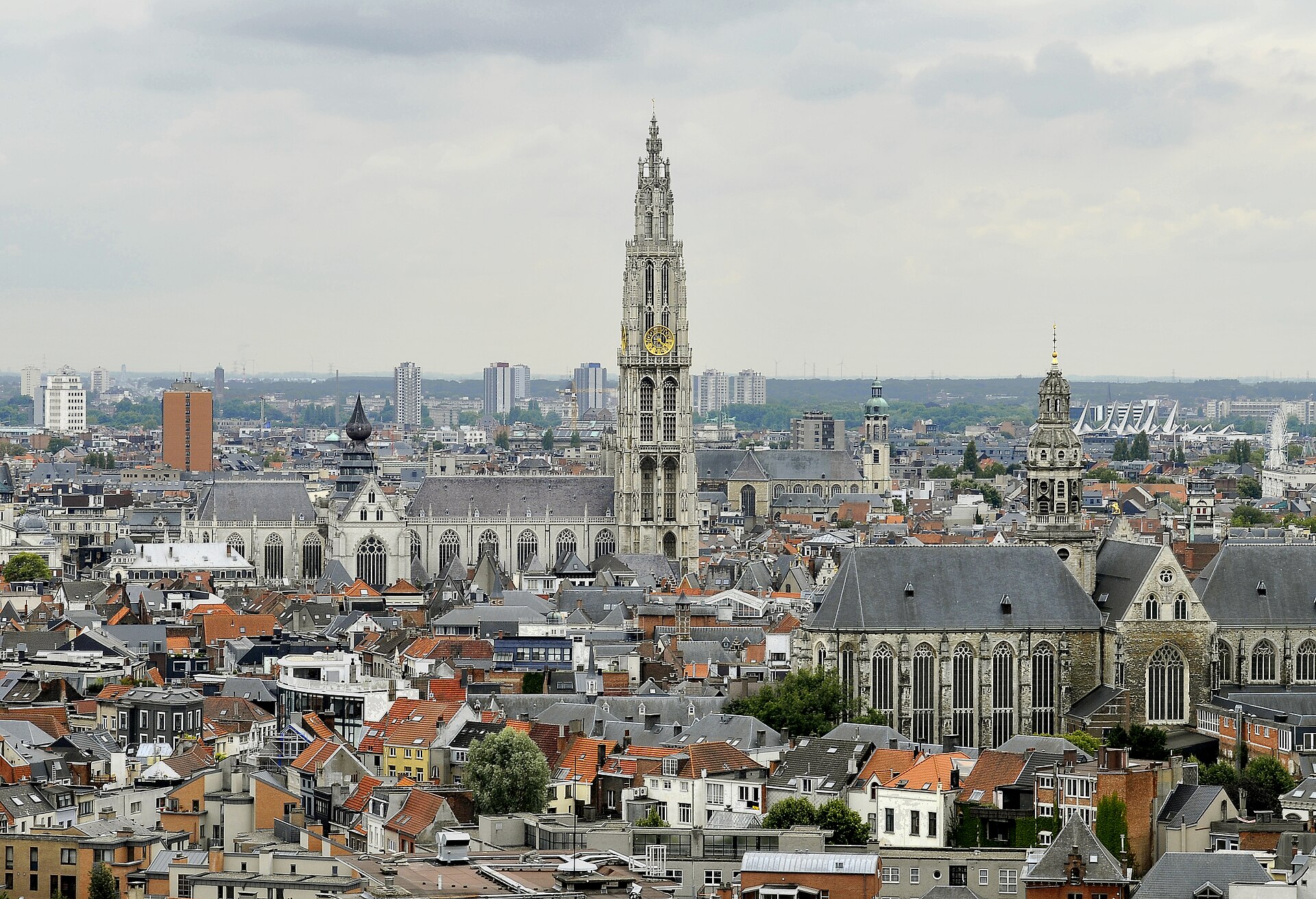 The Cathedral of Our Lady rising above central Antwerp